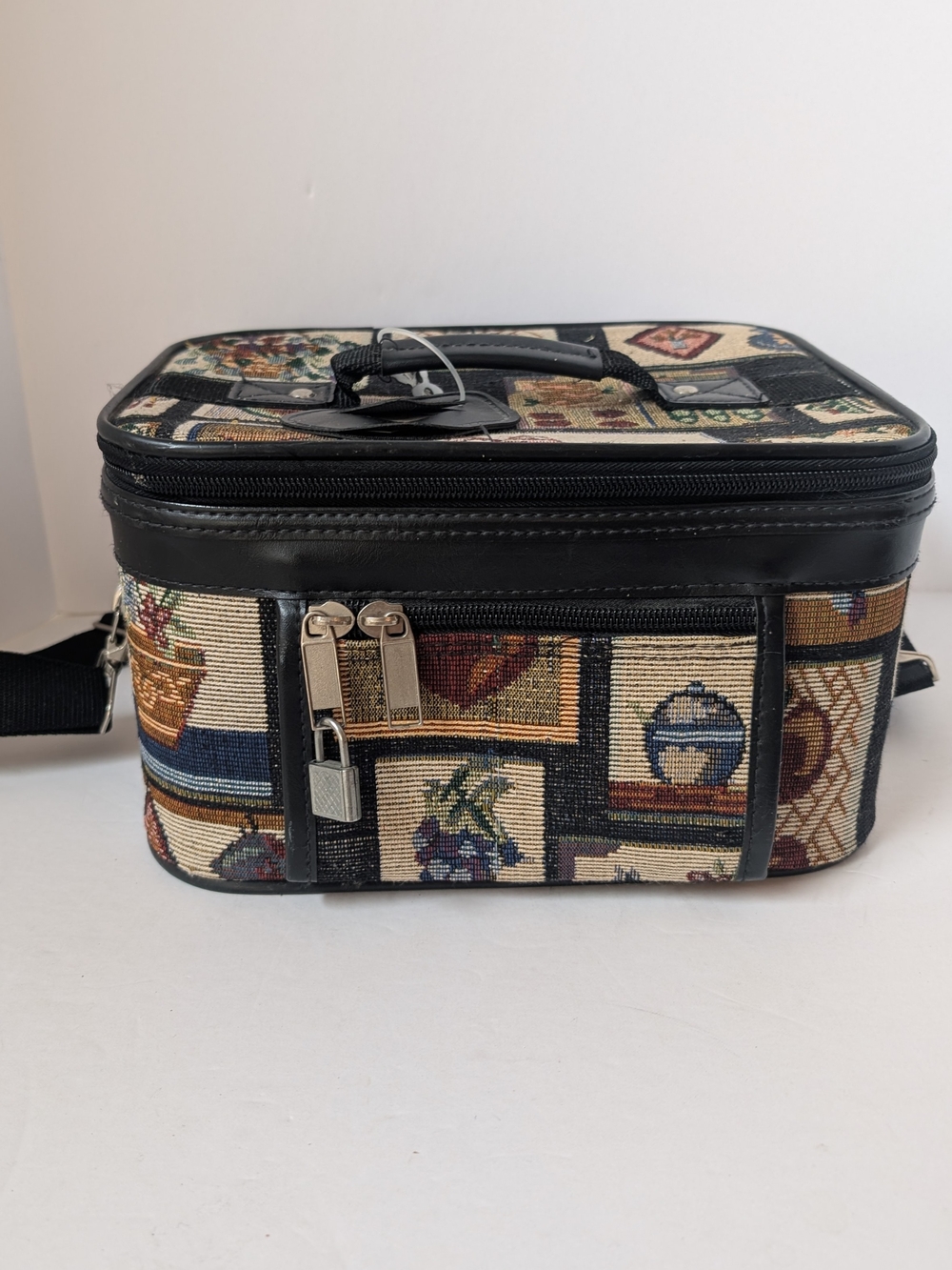 Vintage Yuhang Tapestry Cosmetic Train Case Carry-On Vanity Bag Strap & Mirrror